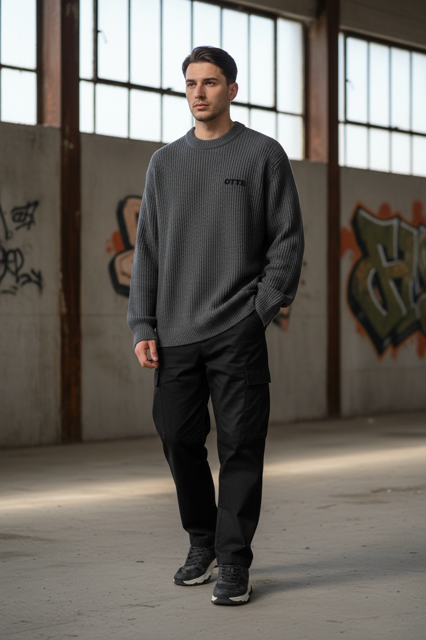 Model draagt een OTTE crewneck sweater