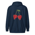 Cherry Drip Zip Hoodie, navy, achterkant met cherry-drip print