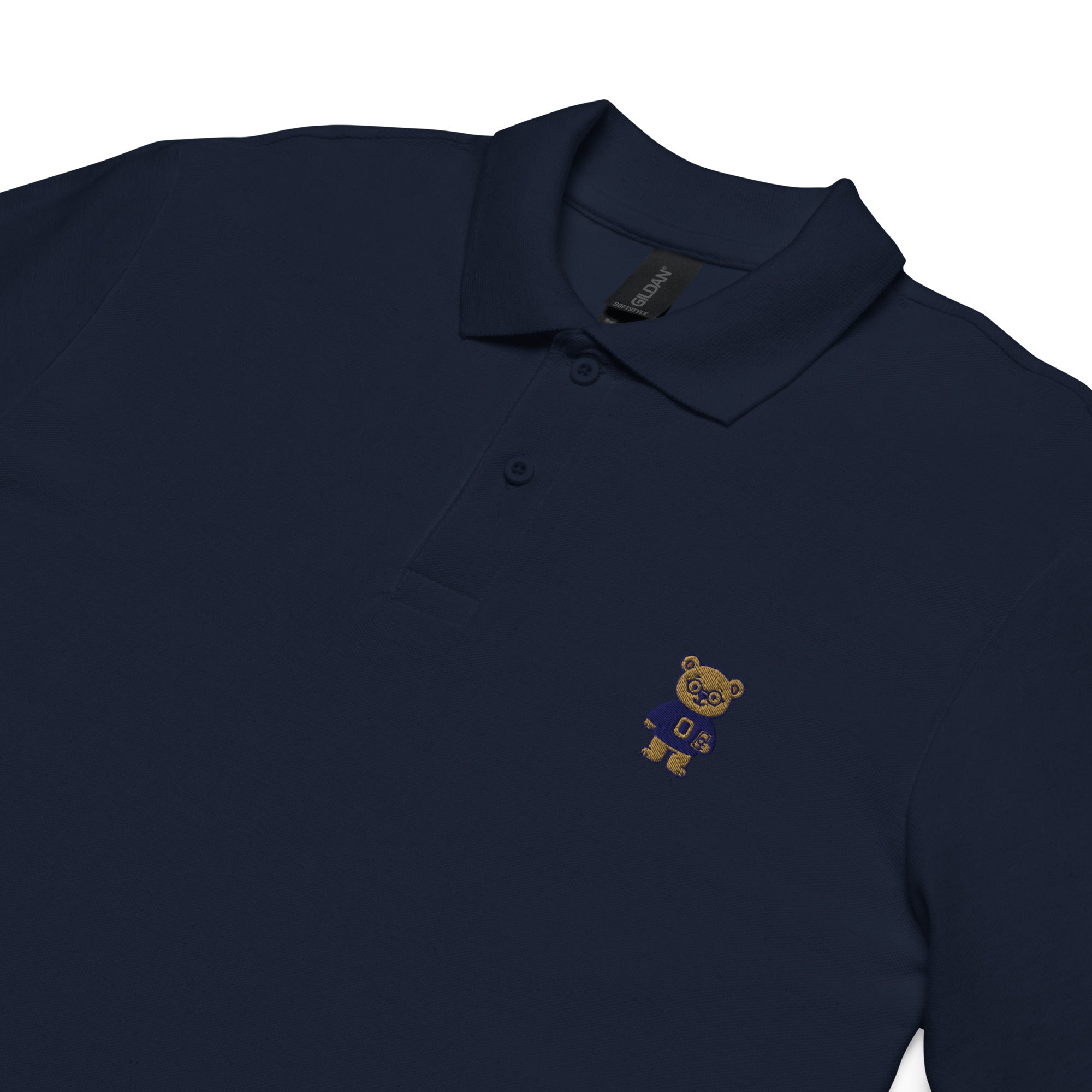 Money Bear Polo, navy, detail van de piqué-stof